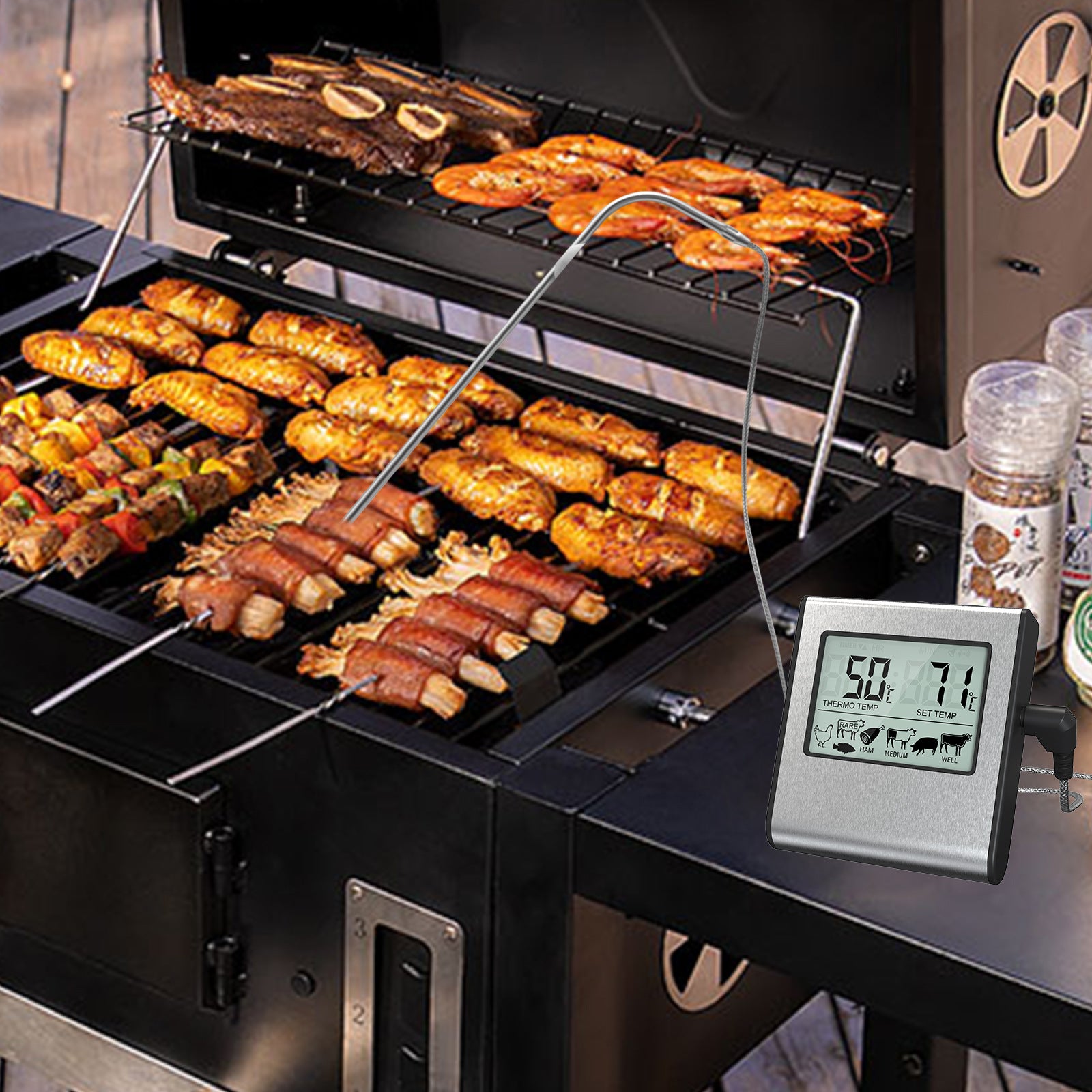 Thermomètre de cuisson aimanté avec sonde – Four, BBQ, pâtisserie