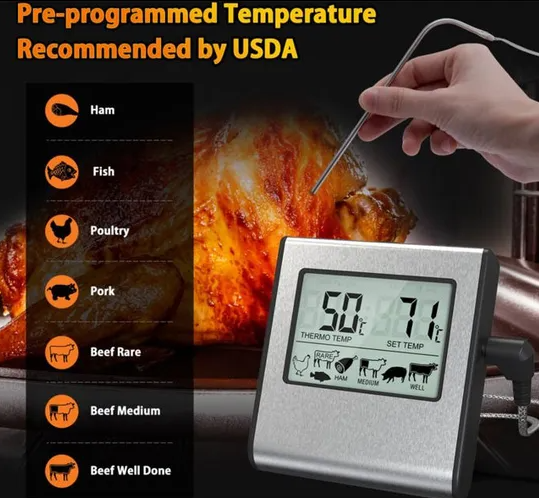 Thermomètre de cuisson aimanté avec sonde – Four, BBQ, pâtisserie